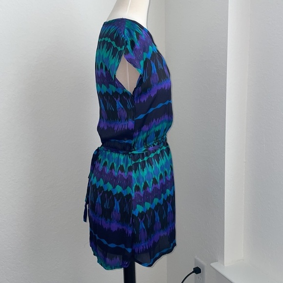 014: FOREVER 21 polyester mini dress blue purple cinched waist w/ ties in small - Picture 8 of 11